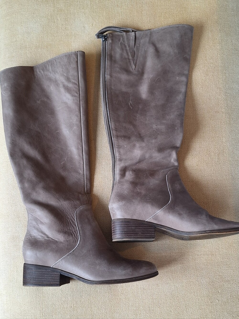 Lucky Brand Tall Leather Riding Boots Taupe Gray Size 9M